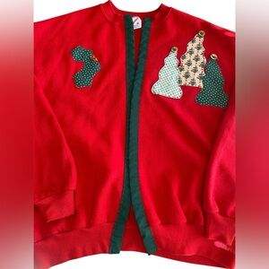 Vintage Hand Stitched Christmas Sweatshirt Unisex XL Holiday 90s Party Sweater
